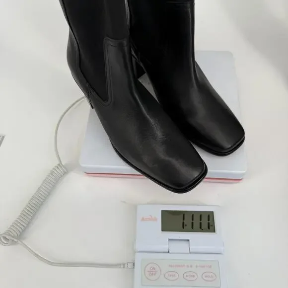 Patina Black Leather Ankle Boots Handmade Mexico Size 8 Square Toe Block Heel 90 - Picture 9 of 9